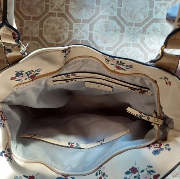 Nicole Miller Zipper Floral Cream Shoulder Large Purse - Picture 9 of 12